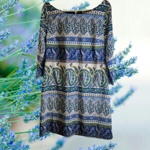 Old Navy medium 3/4 sleeve paisle blue green lavender polyester woman's dress.